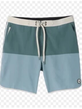 Vuori Two-Tone Teal & Light Blue Swim Trunks 1